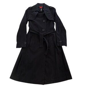 Elle Paris France Black Trench Coat Women Small EU 36 Double Breasted Belted